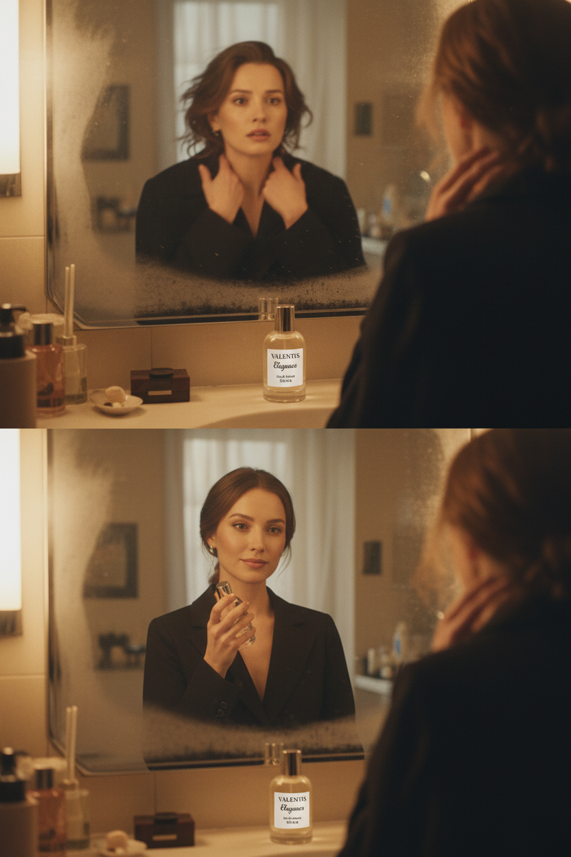Elegance — mirror diptych, before and after